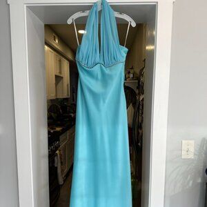 Sky Blue Satin Halter Gown